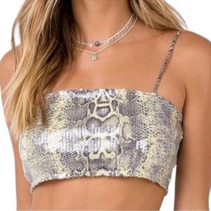 Princess Polly Snake Print Crop Top - Gray and Cream